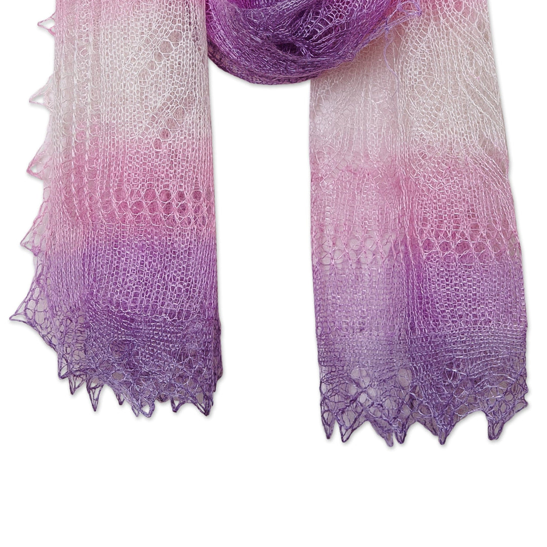 Handwoven Soft Cashmere Wool Scarf in Pink, Purple and White - Sweetness Act