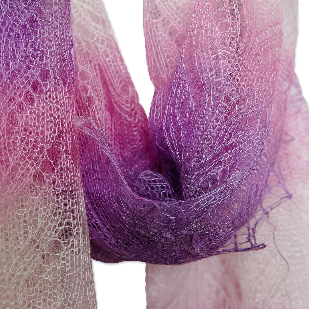 Handwoven Soft Cashmere Wool Scarf in Pink, Purple and White - Sweetness Act