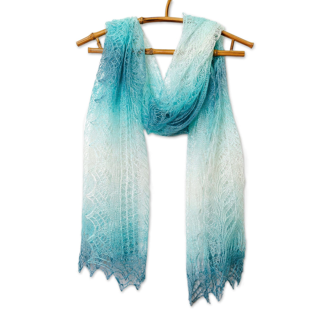 Handwoven Soft Cashmere Wool Scarf in Turquoise and White - Lake's Act