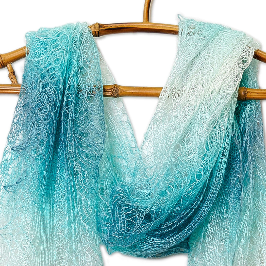 Handwoven Soft Cashmere Wool Scarf in Turquoise and White - Lake's Act