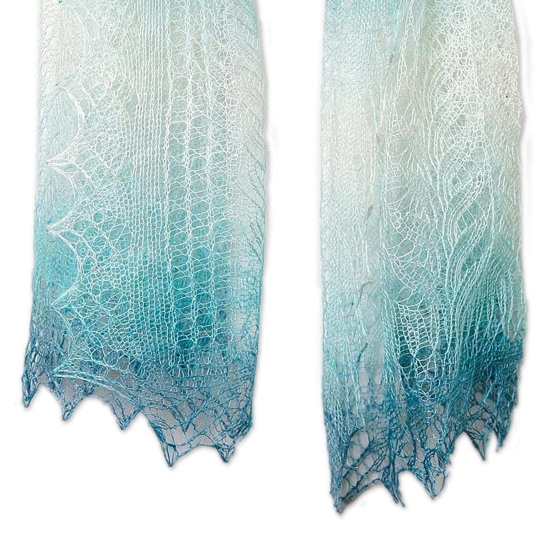 Handwoven Soft Cashmere Wool Scarf in Turquoise and White - Lake's Act