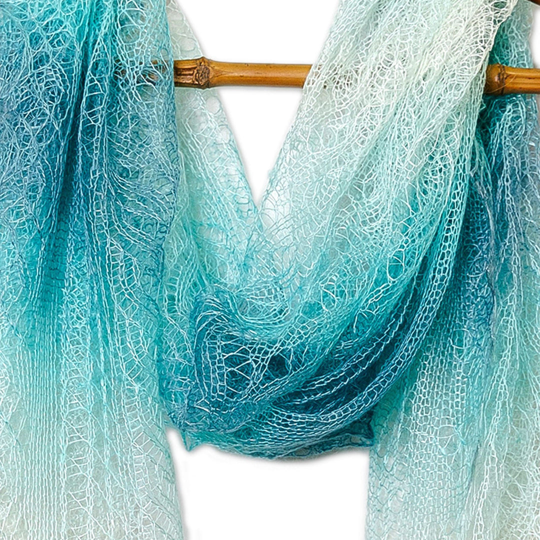 Handwoven Soft Cashmere Wool Scarf in Turquoise and White - Lake's Act