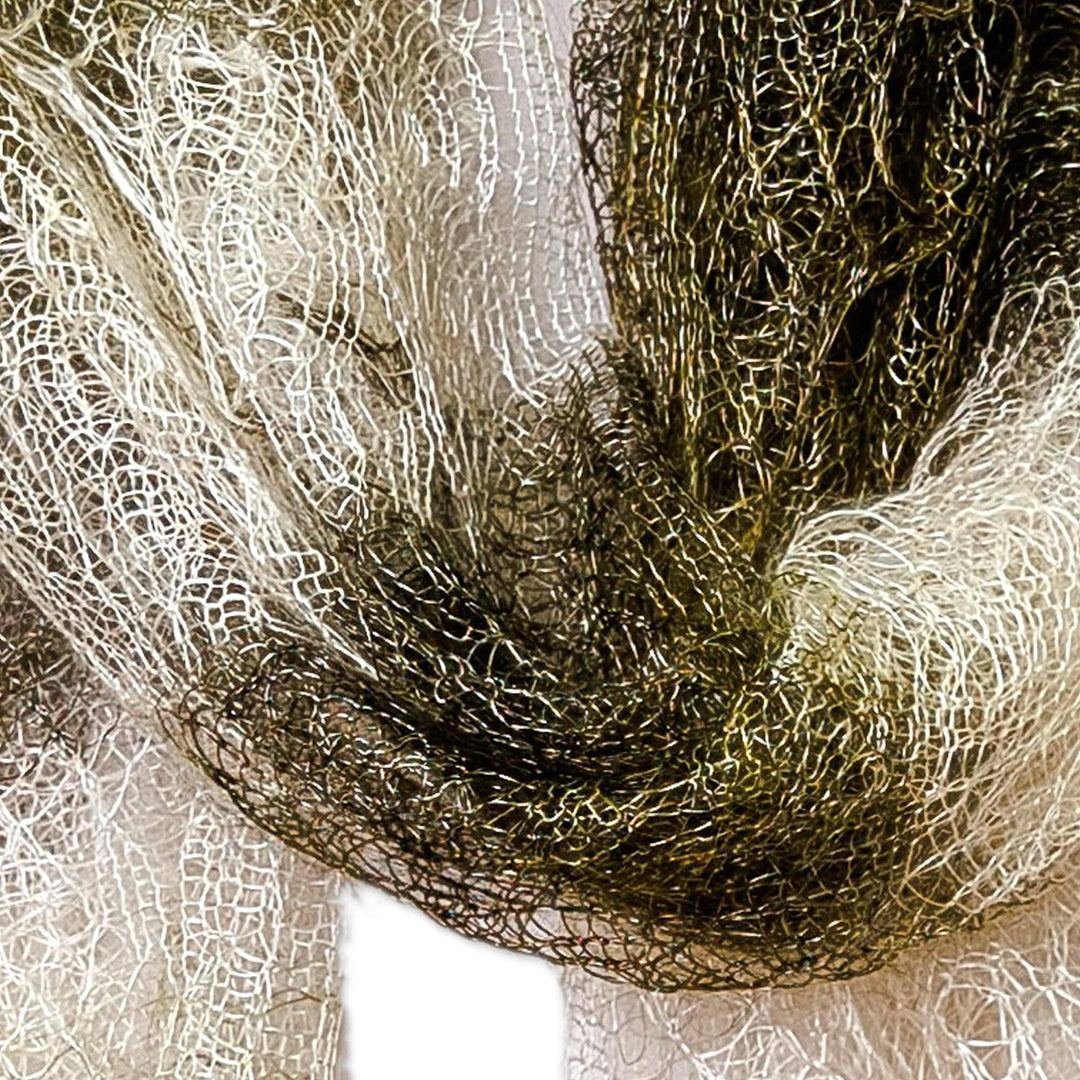 Handwoven Striped Cashmere Wool Scarf in Green and Ivory - Forest Whispers