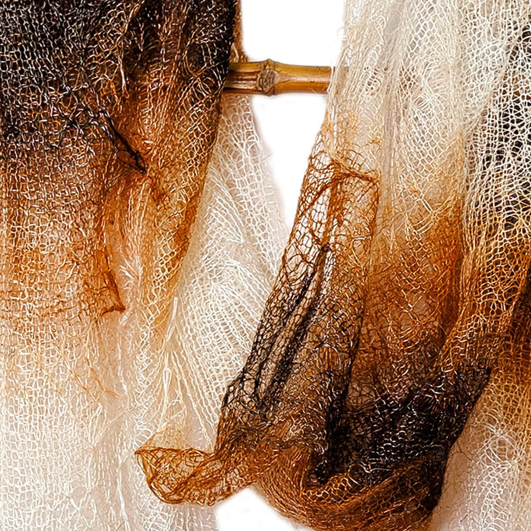 Handwoven Striped Cashmere Wool Scarf in Brown and White - Sunset Whispers