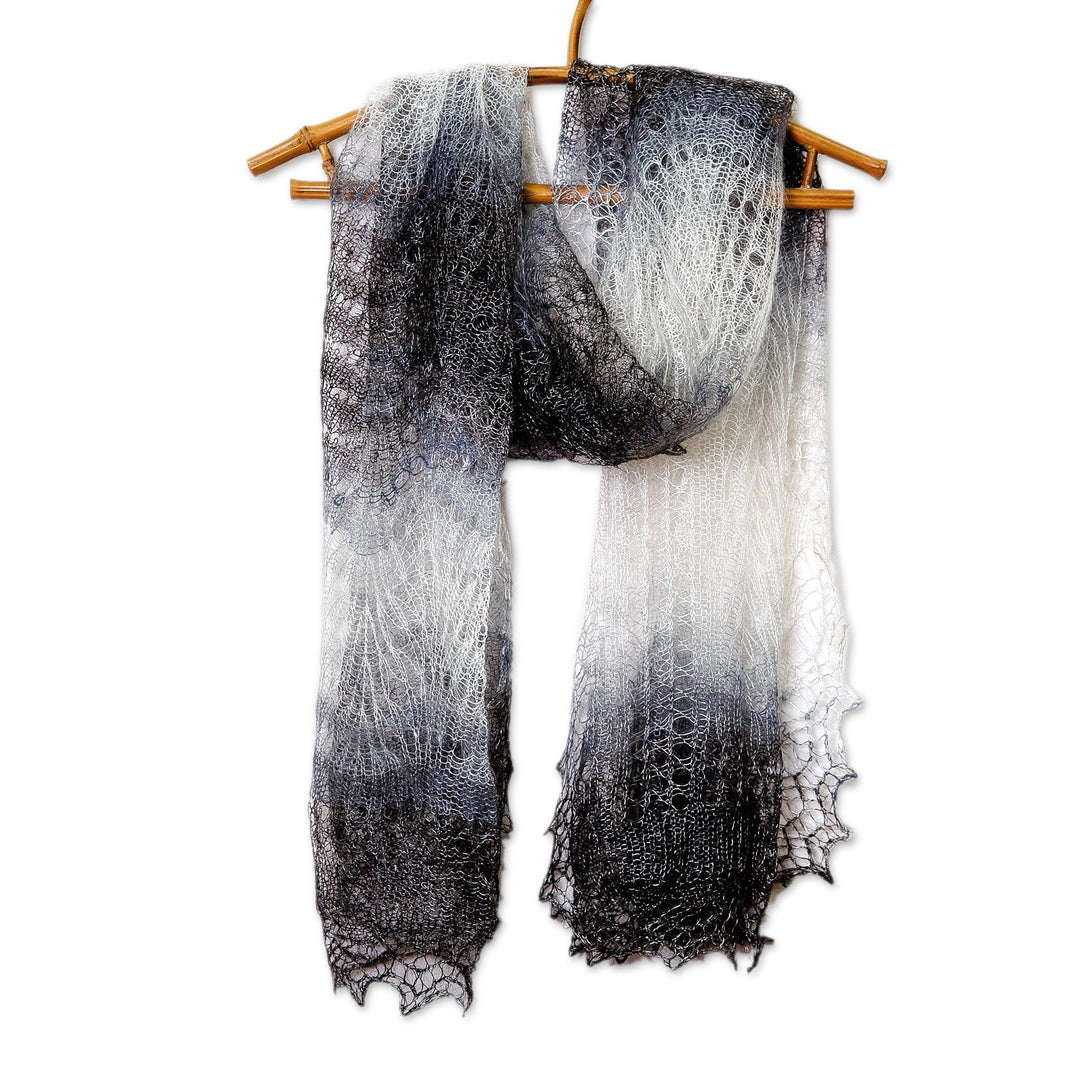 Handwoven Soft 100% Cashmere Wool Scarf in Black and White - Shadow's Act