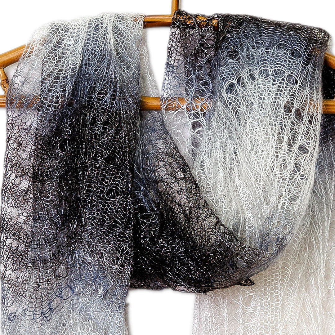 Handwoven Soft 100% Cashmere Wool Scarf in Black and White - Shadow's Act