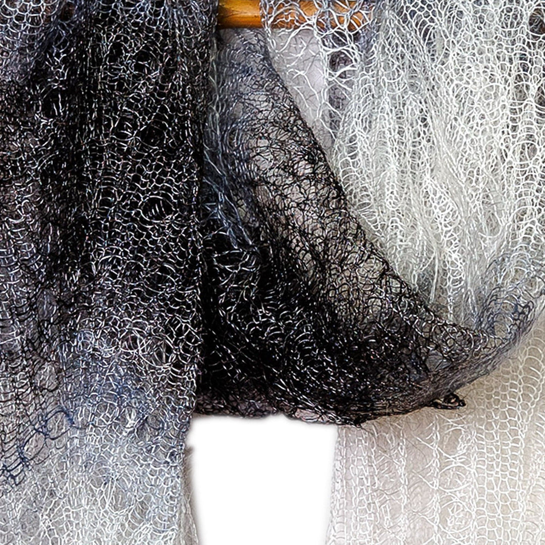 Handwoven Soft 100% Cashmere Wool Scarf in Black and White - Shadow's Act