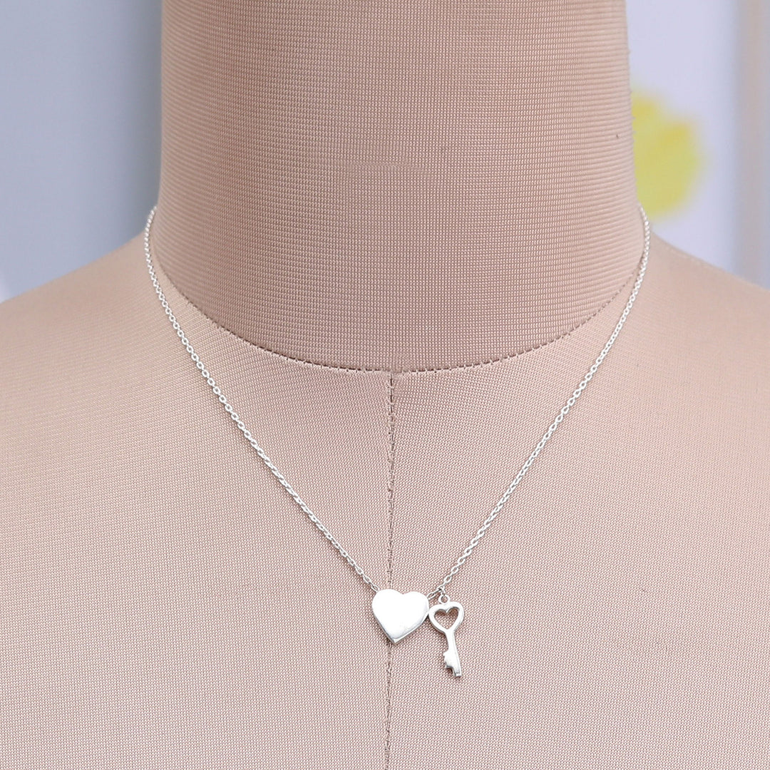 Heart and Key-Shaped Sterling Silver Pendant Necklace - Key to Your Love