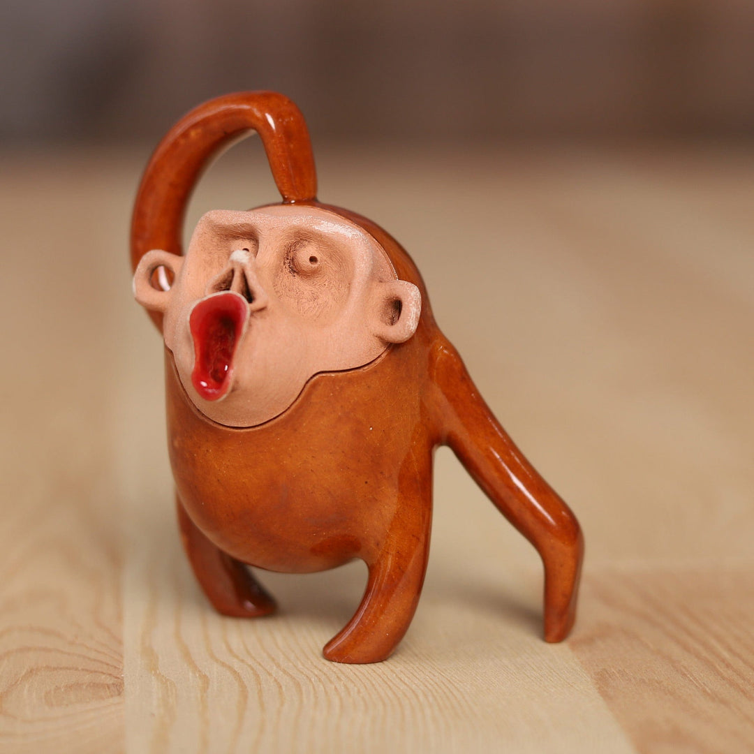 Monkey Ceramic Figurine Hand-Crafted & Painted in Uzbekistan - Ecstatic Monkey