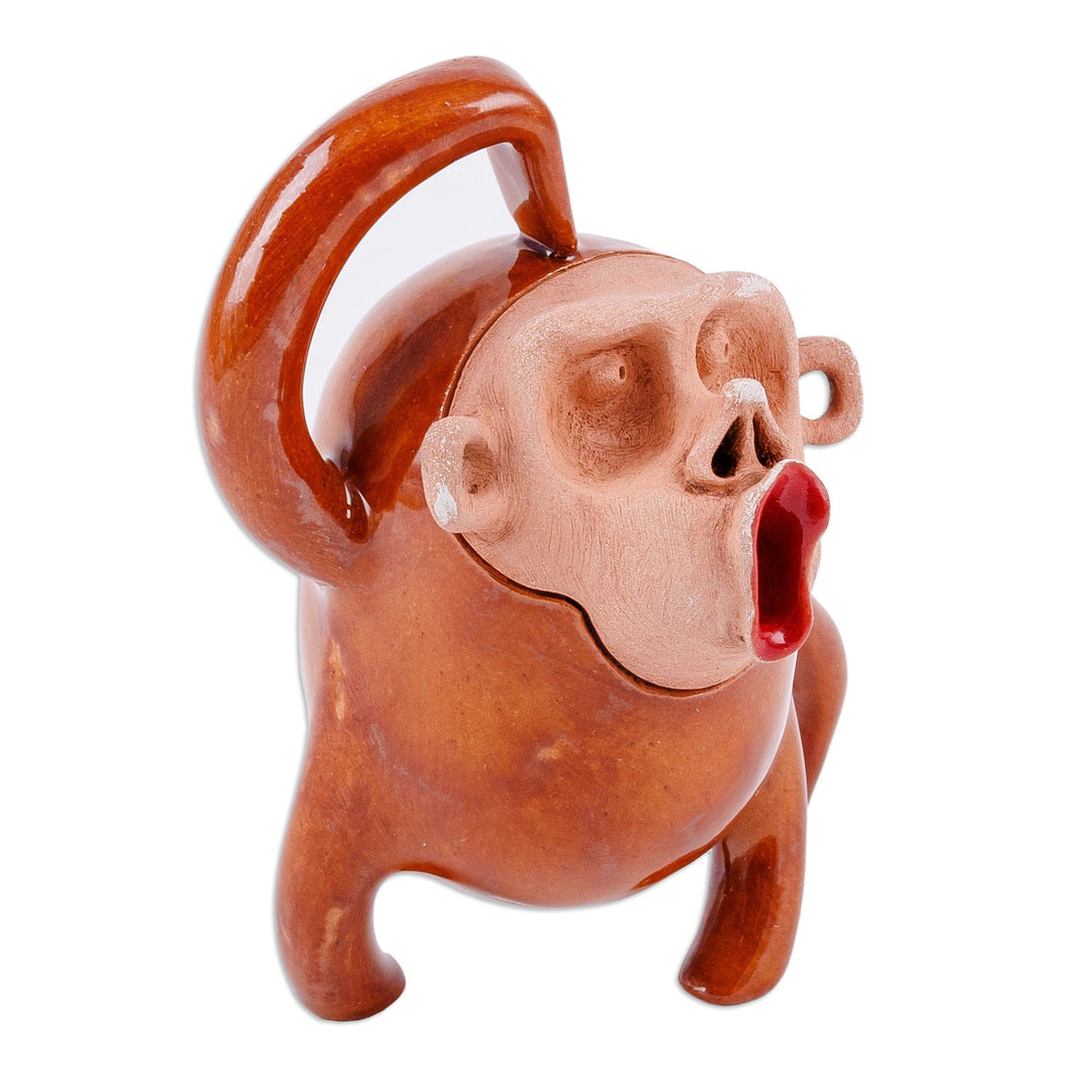 Monkey Ceramic Figurine Hand-Crafted & Painted in Uzbekistan - Ecstatic Monkey