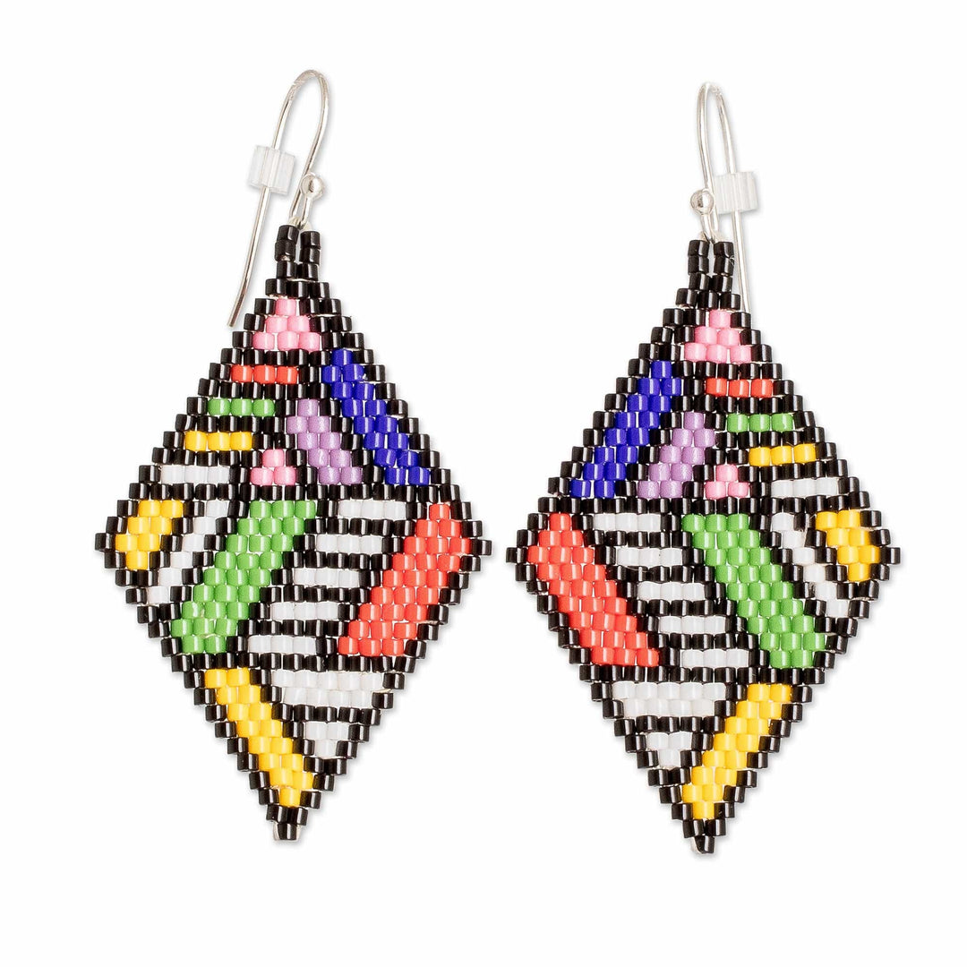 Colorful Diamond-Shaped Glass Beaded Dangle Earrings - Prodigy