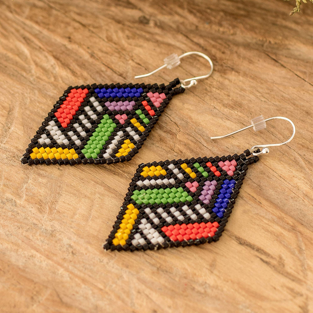 Colorful Diamond-Shaped Glass Beaded Dangle Earrings - Prodigy