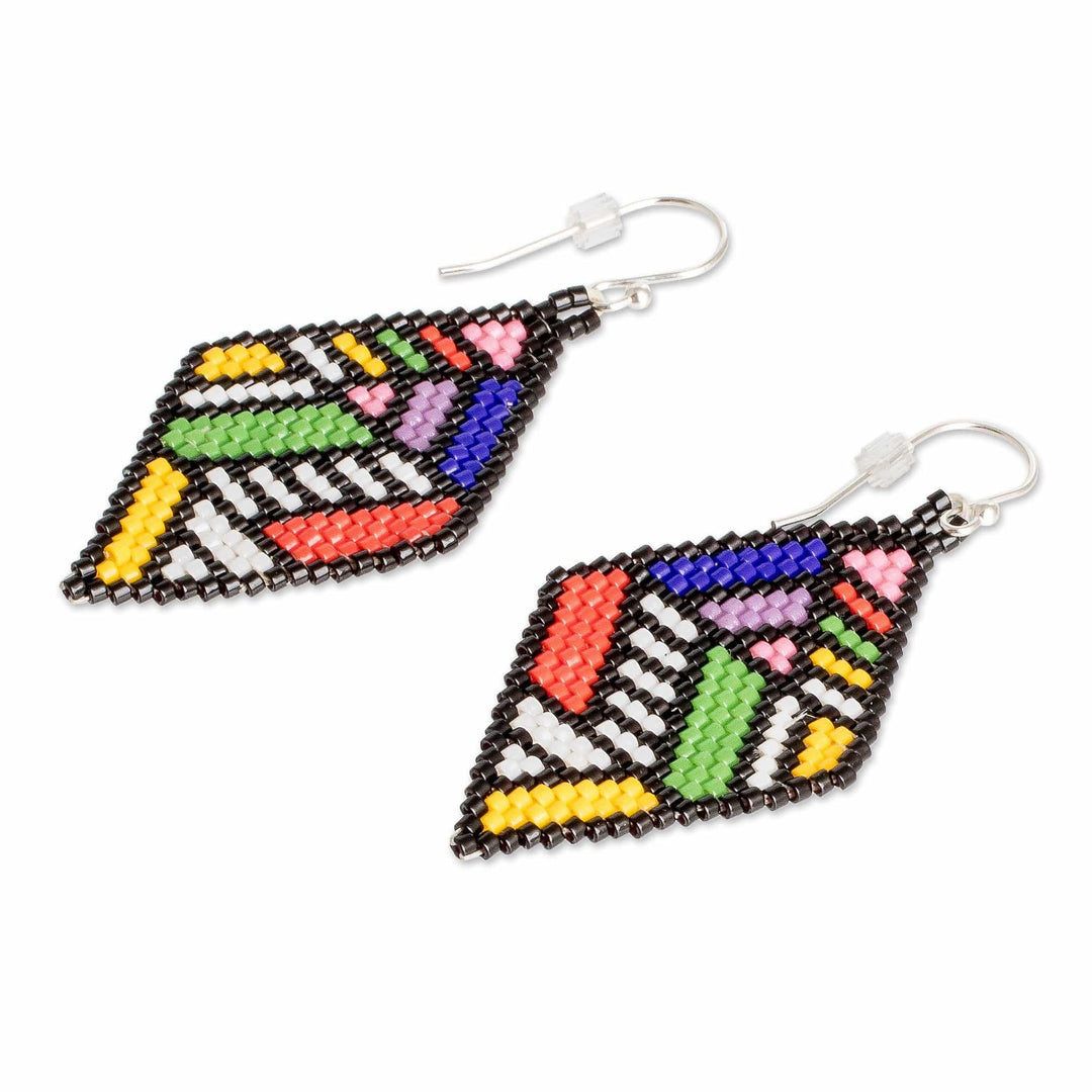Colorful Diamond-Shaped Glass Beaded Dangle Earrings - Prodigy