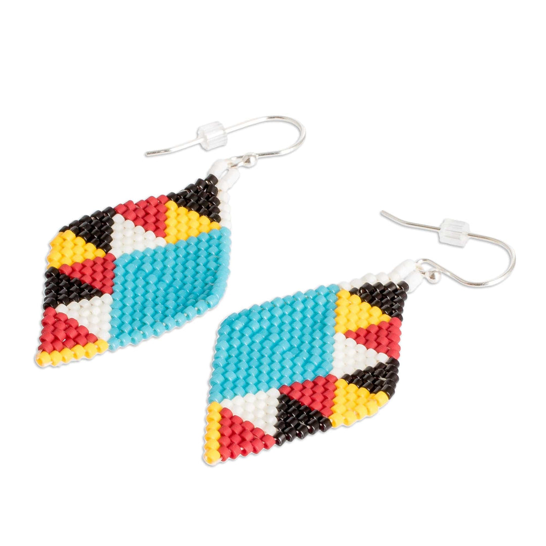 Handmade Colorful Geometric Glass Beaded Dangle Earrings - Geometric Fest