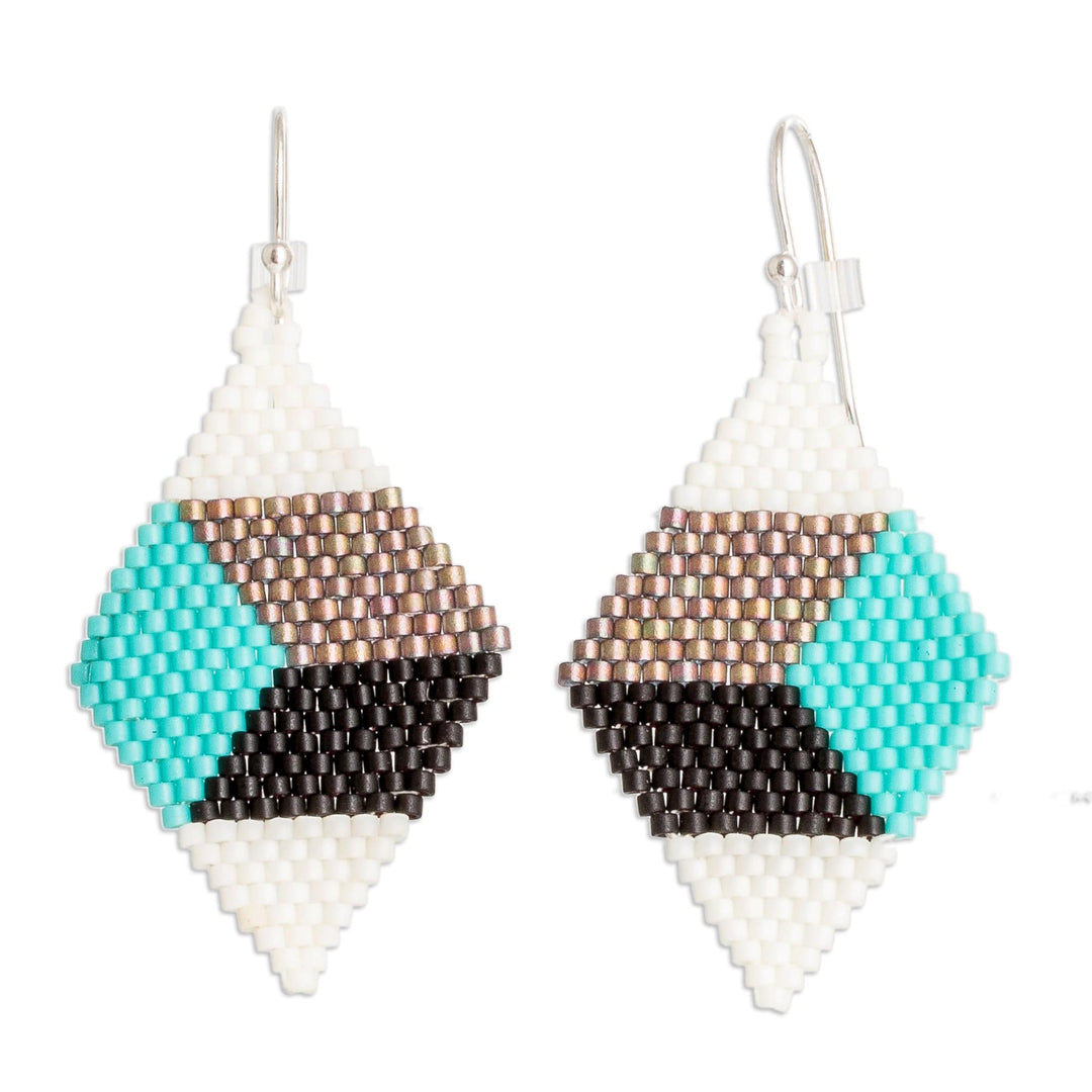 Handmade Geometric Modern Glass Beaded Dangle Earrings - Portal to Geometry