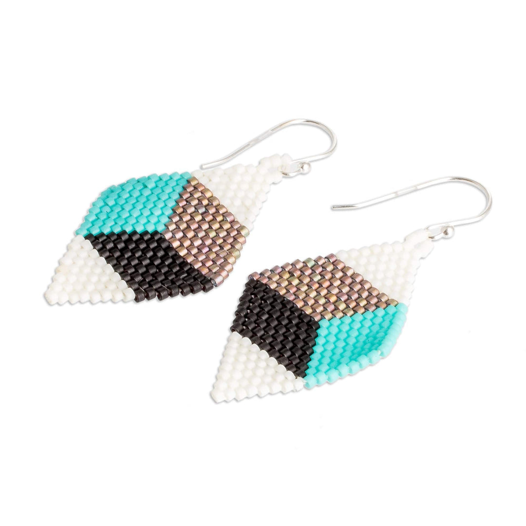 Handmade Geometric Modern Glass Beaded Dangle Earrings - Portal to Geometry