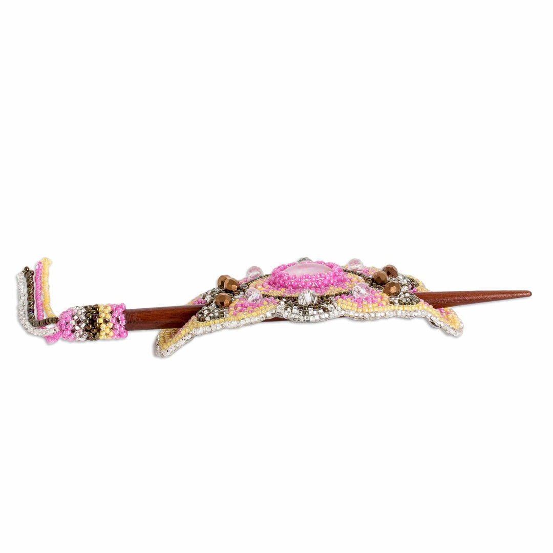 Handcrafted Beaded Floral Hairpin with Wooden Stick - Floral Beauty
