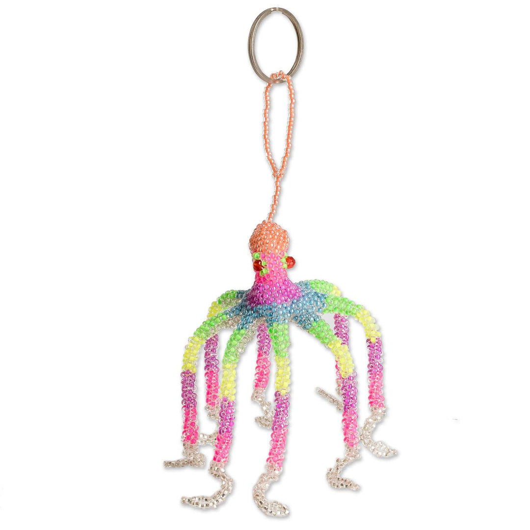 Handcrafted Colorful Glass Beaded Octopus Keychain - Colors of the Ocean