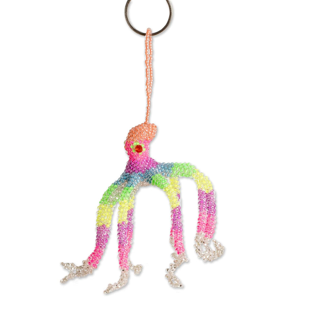 Handcrafted Colorful Glass Beaded Octopus Keychain - Colors of the Ocean