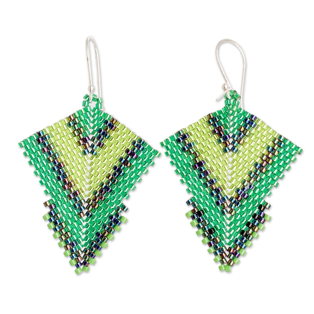 Handcrafted Green Glass Beaded Dangle Earrings - Green Signals