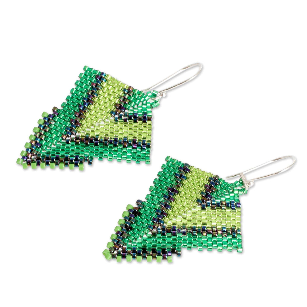Handcrafted Green Glass Beaded Dangle Earrings - Green Signals