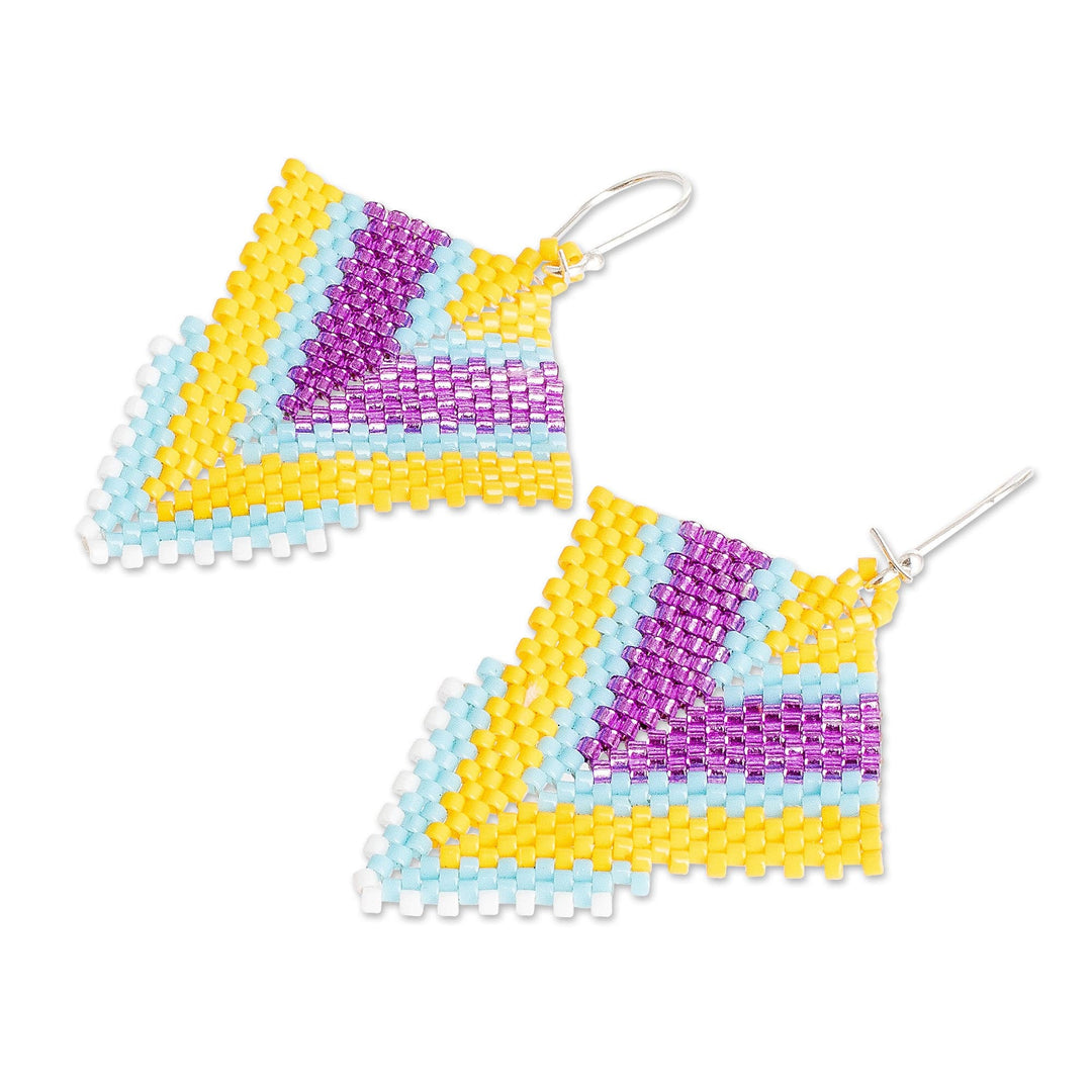 Handcrafted Yellow and Pink Glass Beaded Dangle Earrings - Bold Signals