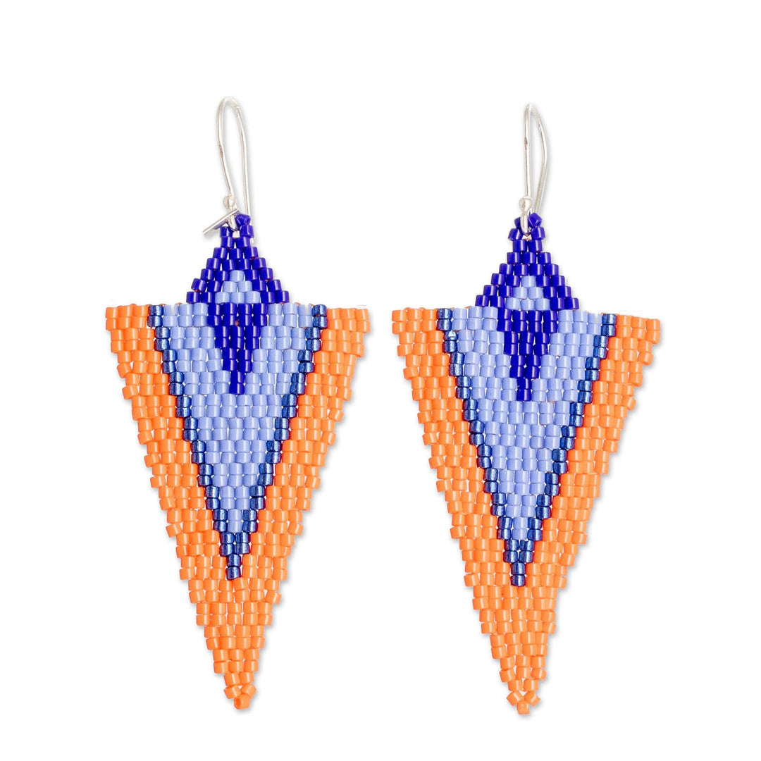 Handcrafted Triangular Blue and Orange Dangle Earrings - Blue & Orange Directions