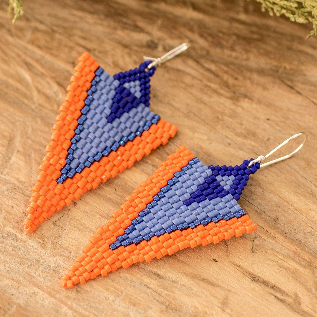 Handcrafted Triangular Blue and Orange Dangle Earrings - Blue & Orange Directions