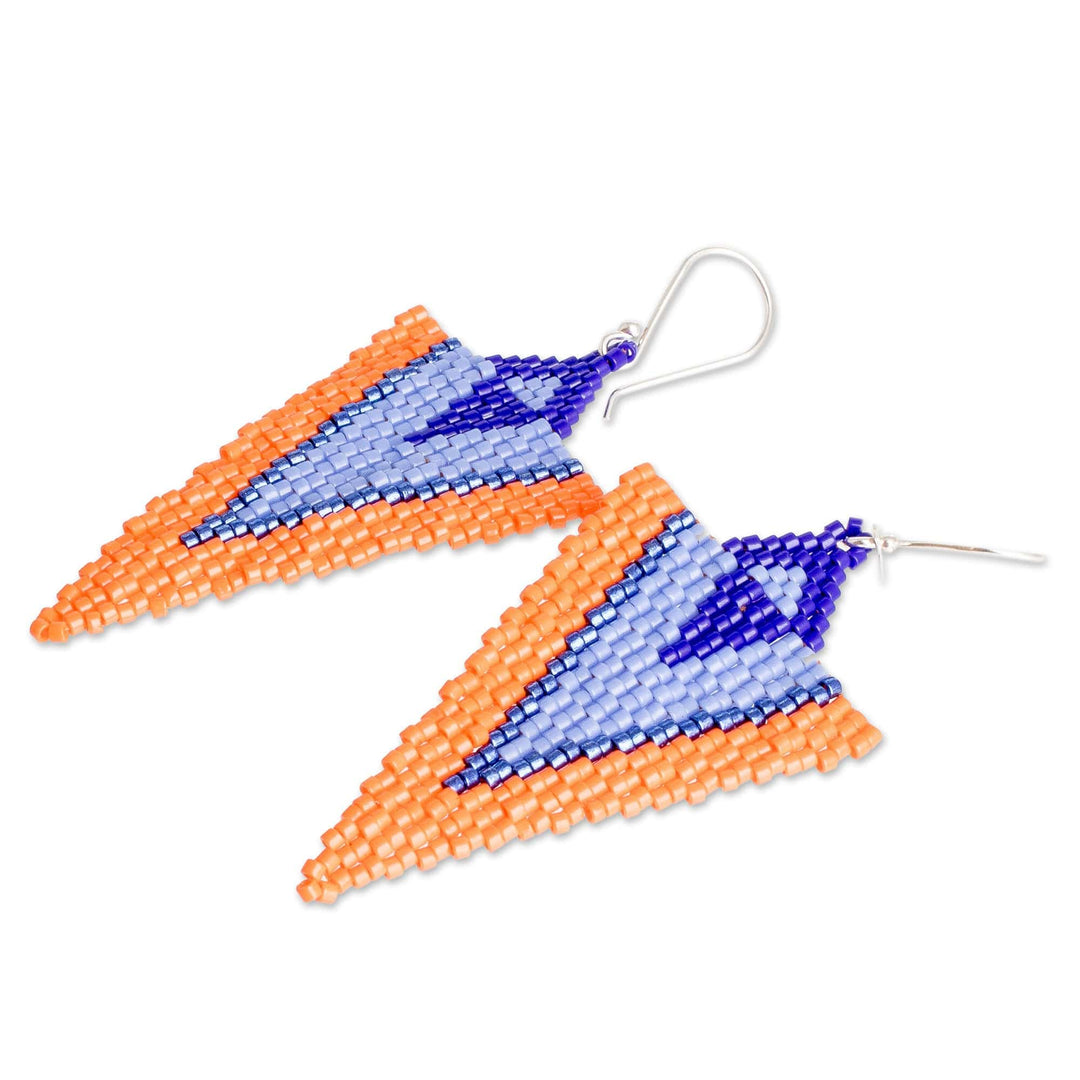 Handcrafted Triangular Blue and Orange Dangle Earrings - Blue & Orange Directions