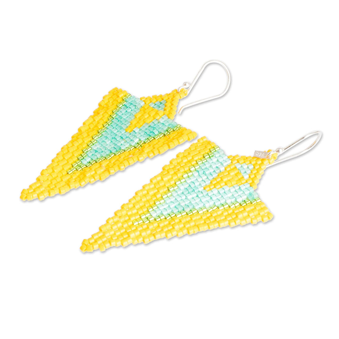 Handcrafted Triangular Yellow and Aqua Dangle Earrings - Yellow & Aqua Directions