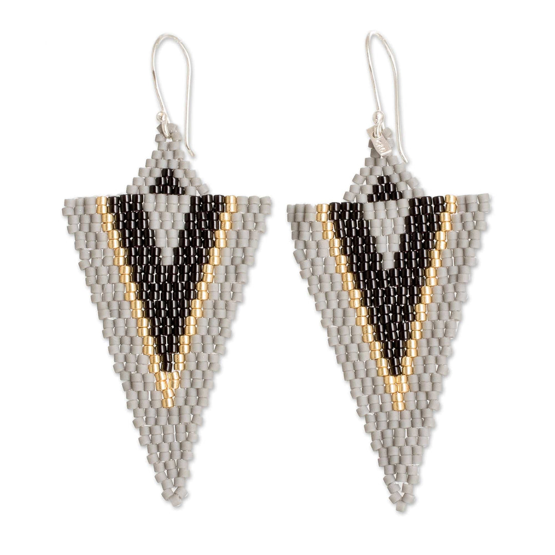 Handcrafted Triangular Black and Grey Dangle Earrings - Black & Grey Directions