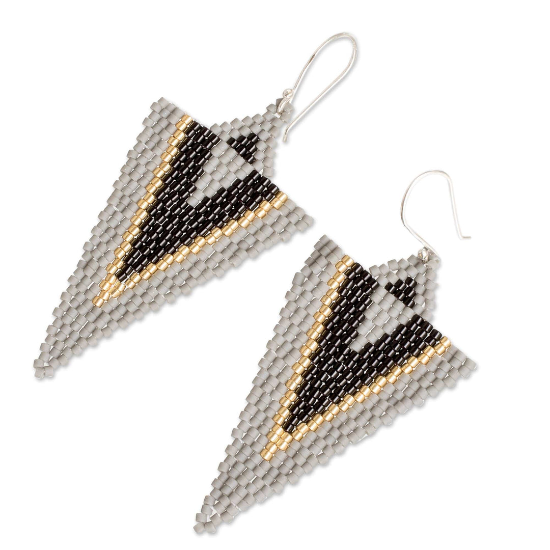 Handcrafted Triangular Black and Grey Dangle Earrings - Black & Grey Directions