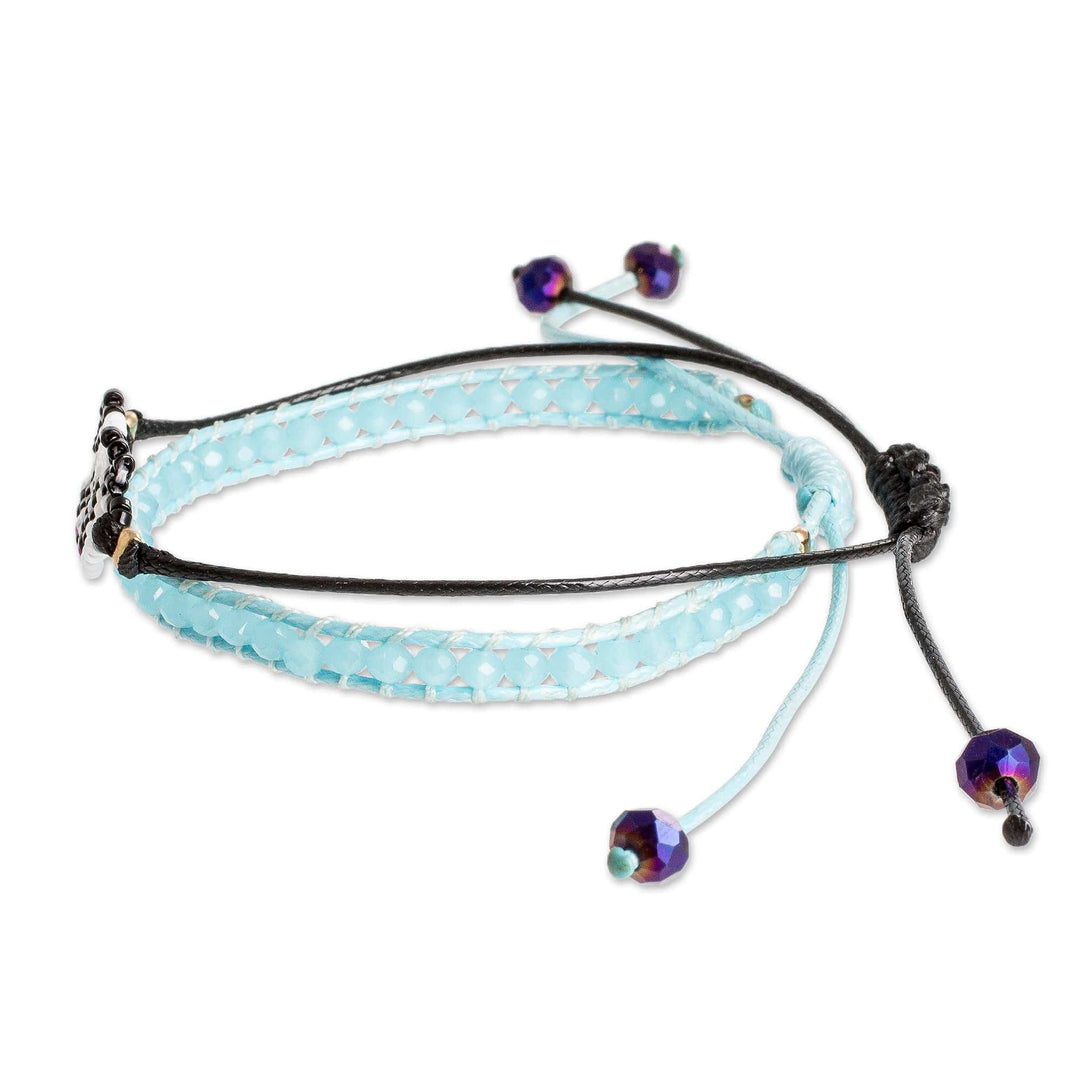 Set of 2 Panda-Themed Blue Glass Beaded Friendship Bracelets - Panda Bond