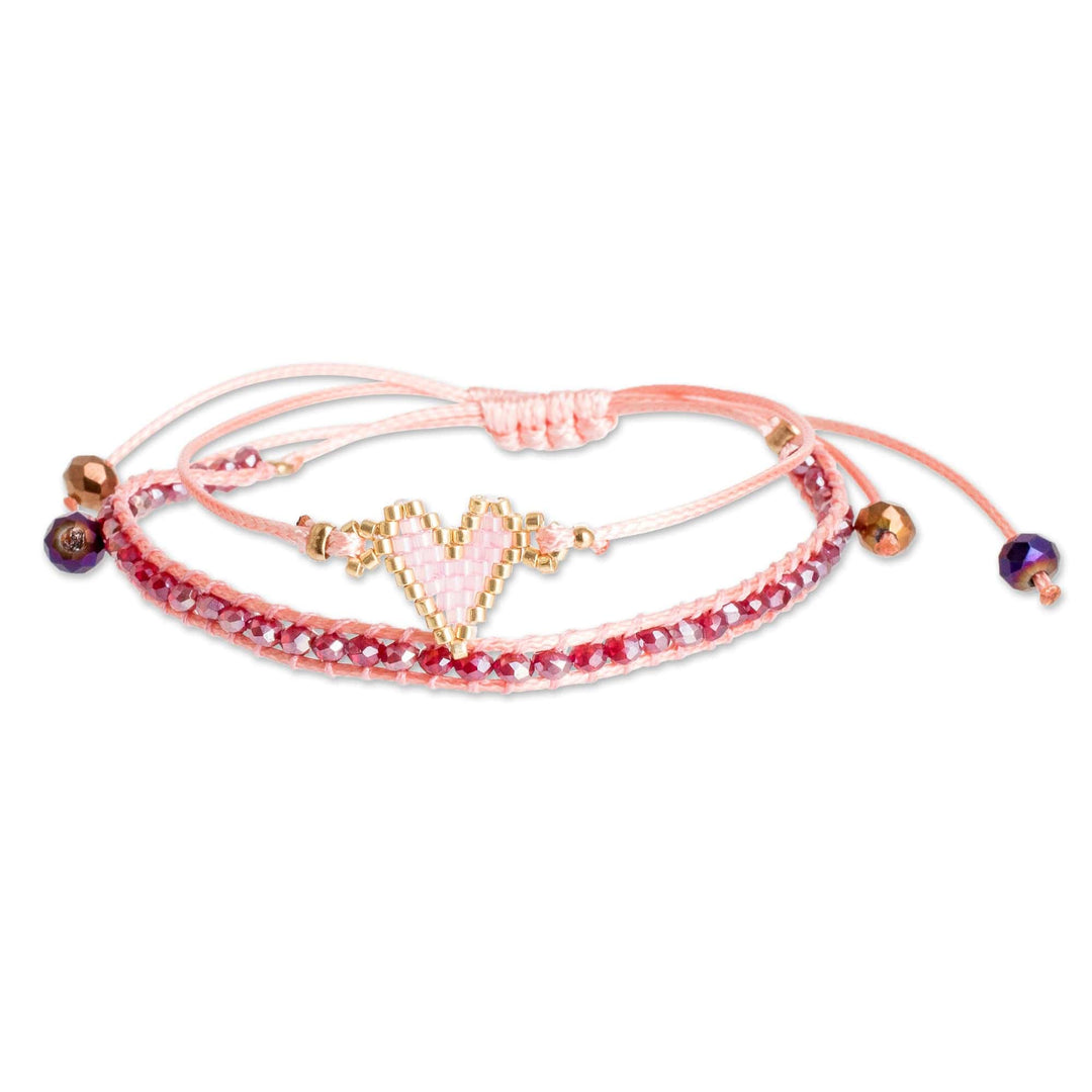 Set of 2 Handcrafted Pink Heart-Themed Friendship Bracelets - Adorable Bond