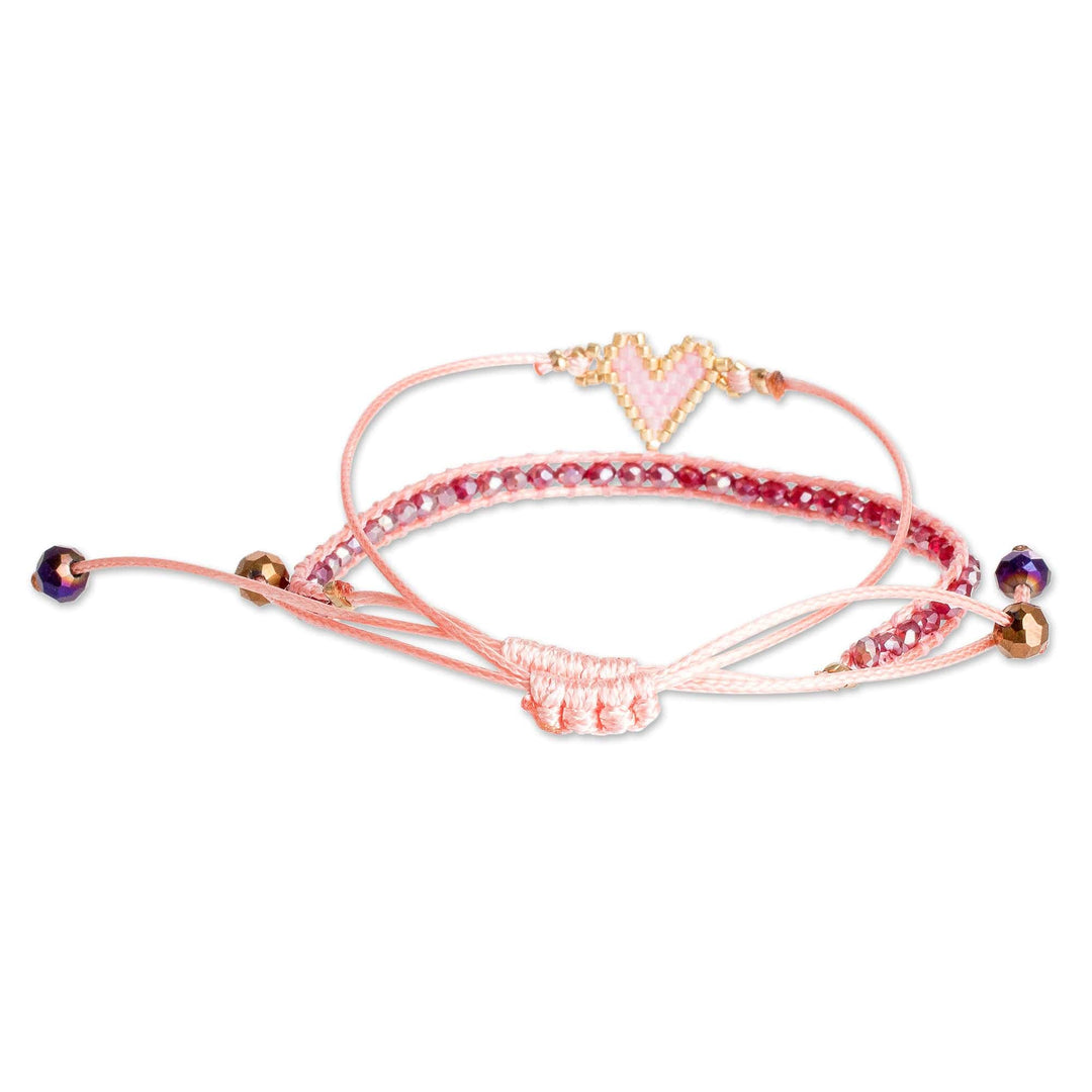 Set of 2 Handcrafted Pink Heart-Themed Friendship Bracelets - Adorable Bond