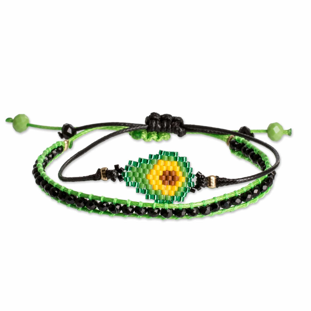 Set of 2 Avocado Green Glass Beaded Friendship Bracelets - Avocado Bond
