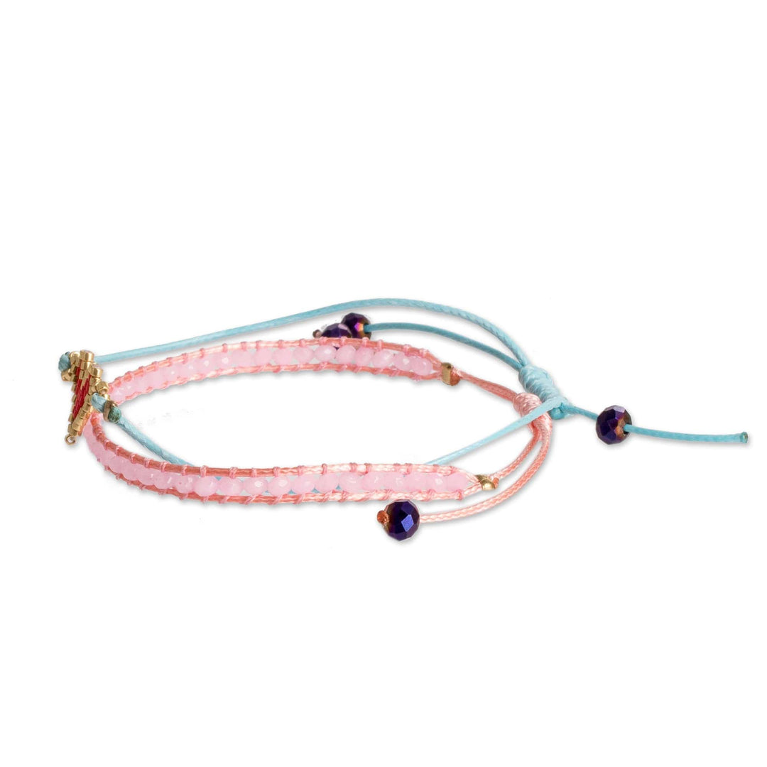 Set of 2 Handcrafted Pink and Turquoise Heart Bracelets - Romantic Bond