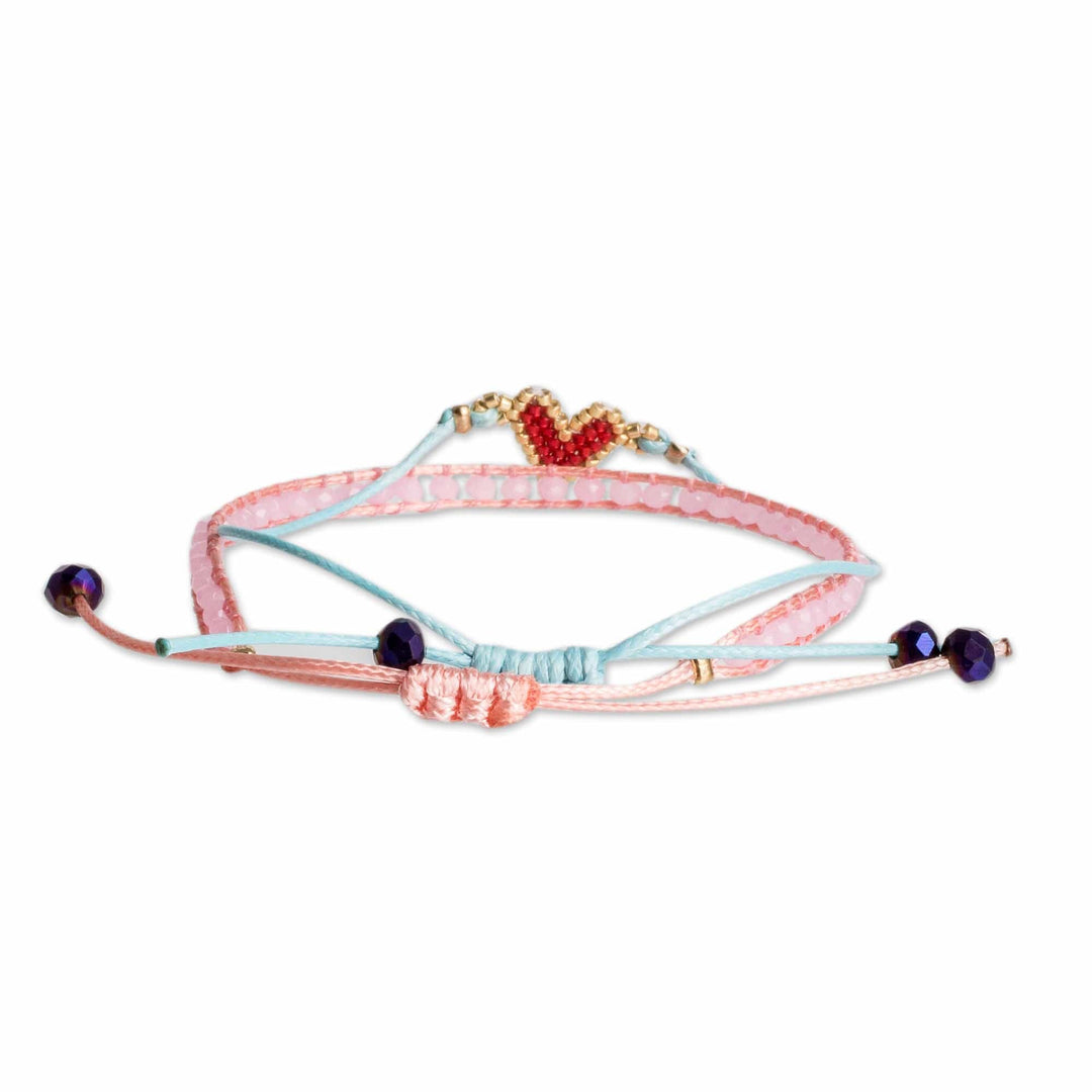 Set of 2 Handcrafted Pink and Turquoise Heart Bracelets - Romantic Bond