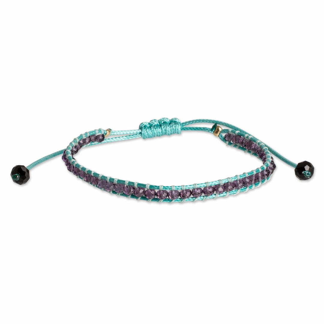 Purple and Turquoise Glass Beaded Wristband Bracelet - Lake Splendor