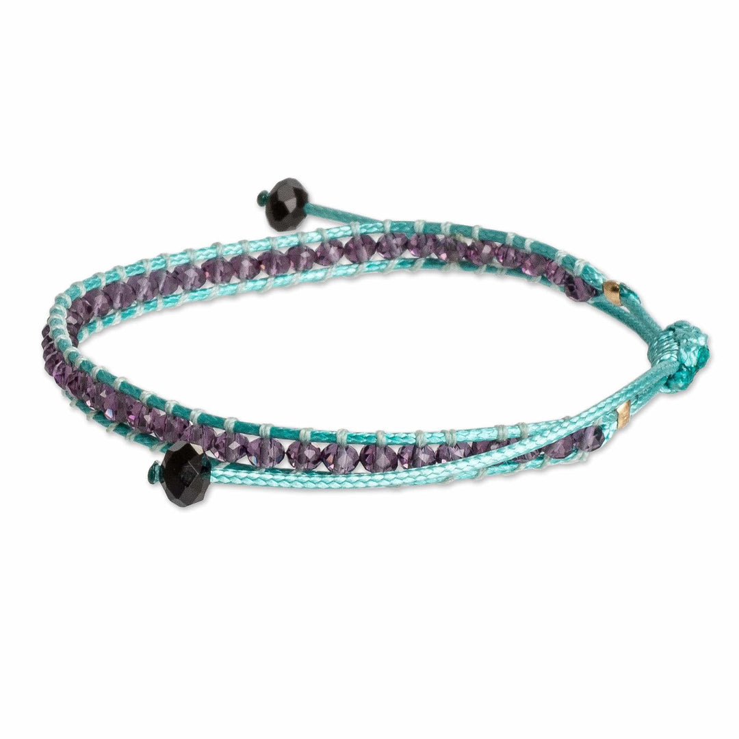 Purple and Turquoise Glass Beaded Wristband Bracelet - Lake Splendor