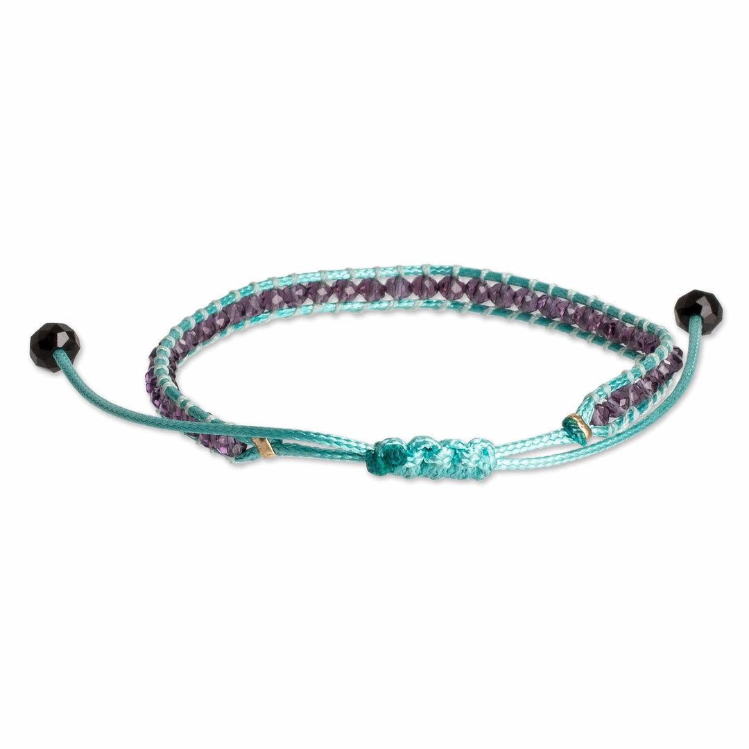Purple and Turquoise Glass Beaded Wristband Bracelet - Lake Splendor