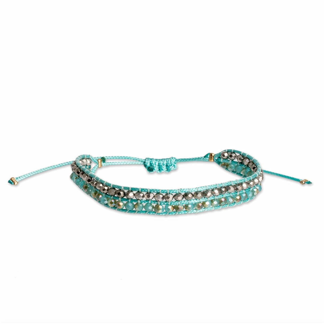 Turquoise and Metallic Crystal Beaded Wristband Bracelet - Aquatic Way