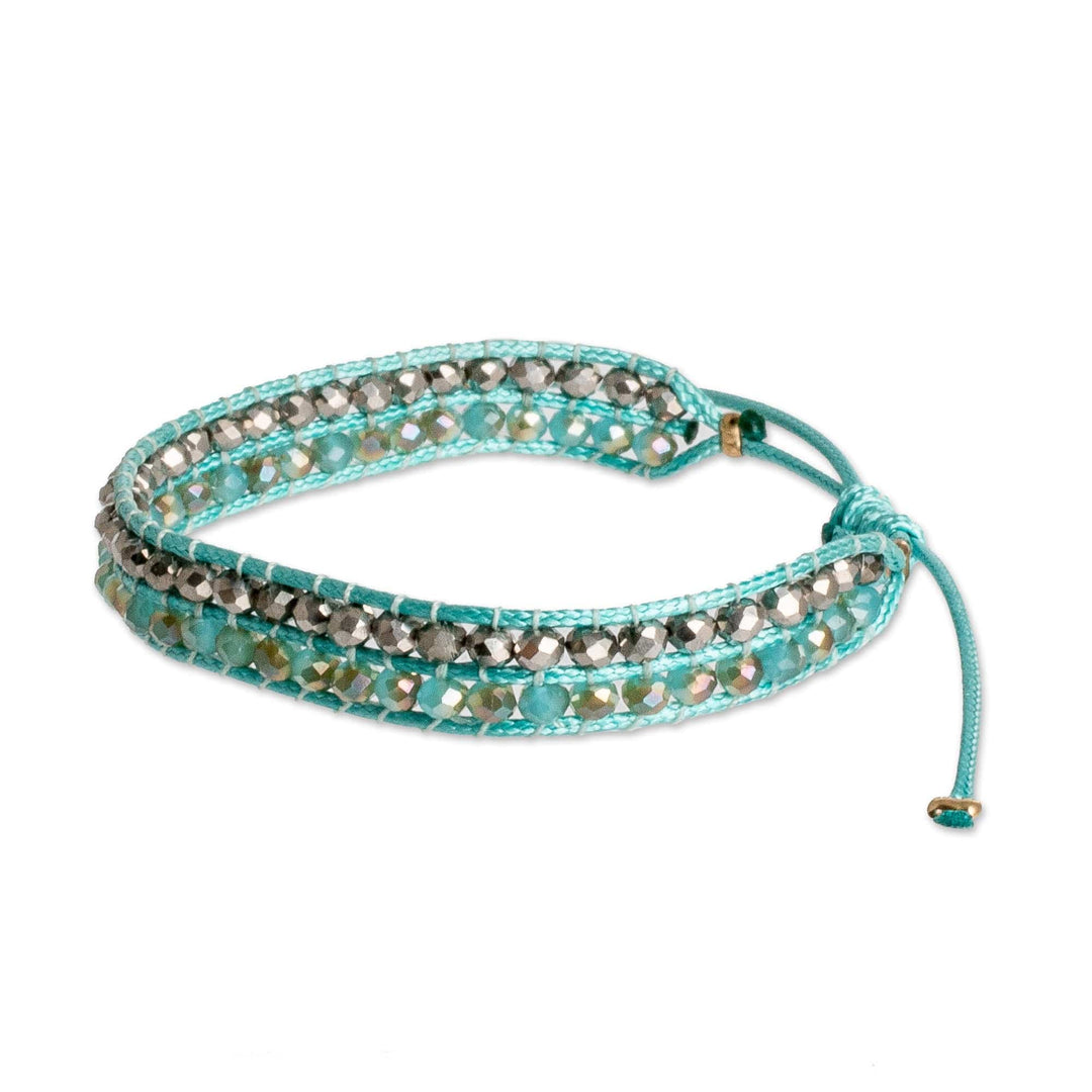 Turquoise and Metallic Crystal Beaded Wristband Bracelet - Aquatic Way