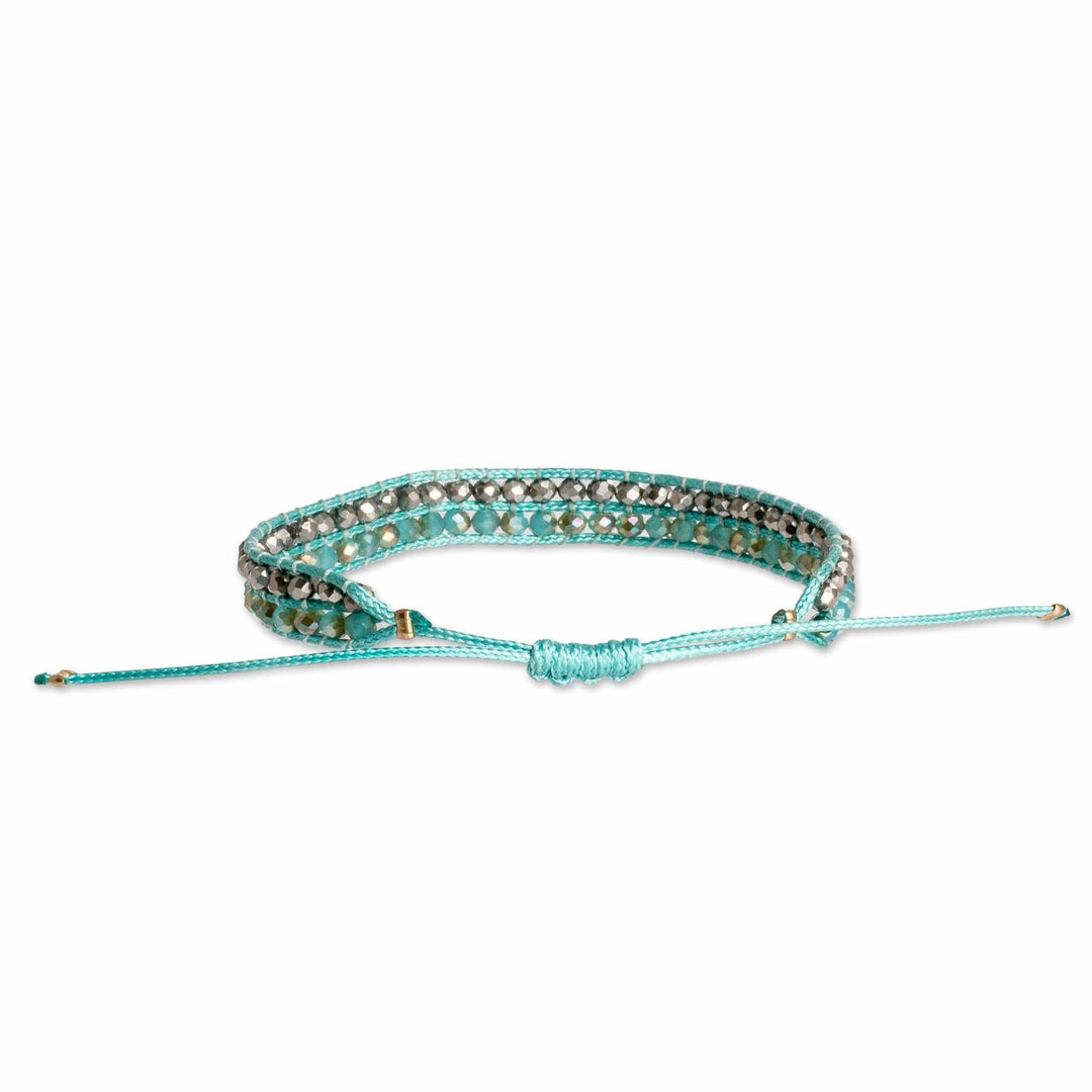 Turquoise and Metallic Crystal Beaded Wristband Bracelet - Aquatic Way