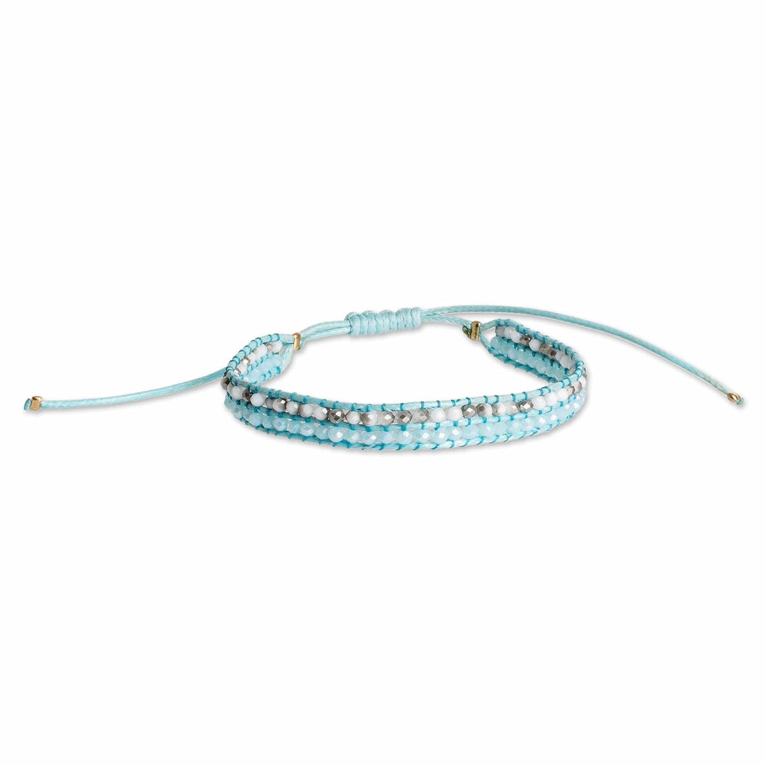 Handmade Blue and White Crystal Beaded Wristband Bracelet - River Way