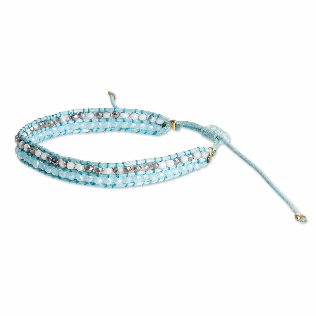 Handmade Blue and White Crystal Beaded Wristband Bracelet - River Way