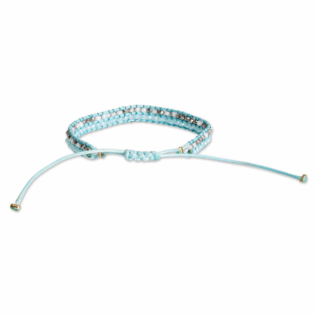 Handmade Blue and White Crystal Beaded Wristband Bracelet - River Way
