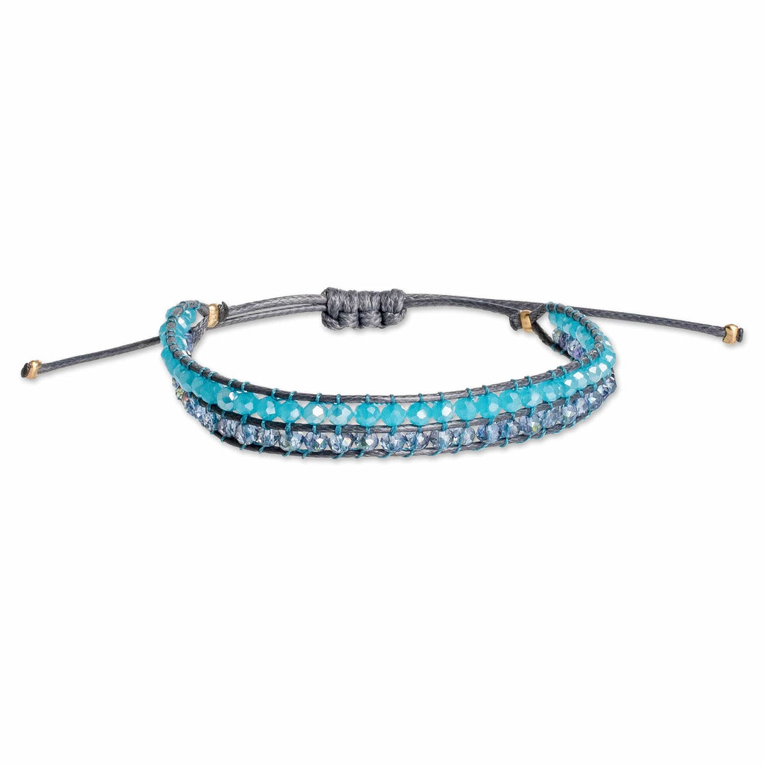 Sky Blue and Grey Crystal Beaded Wristband Bracelet - Sky Way