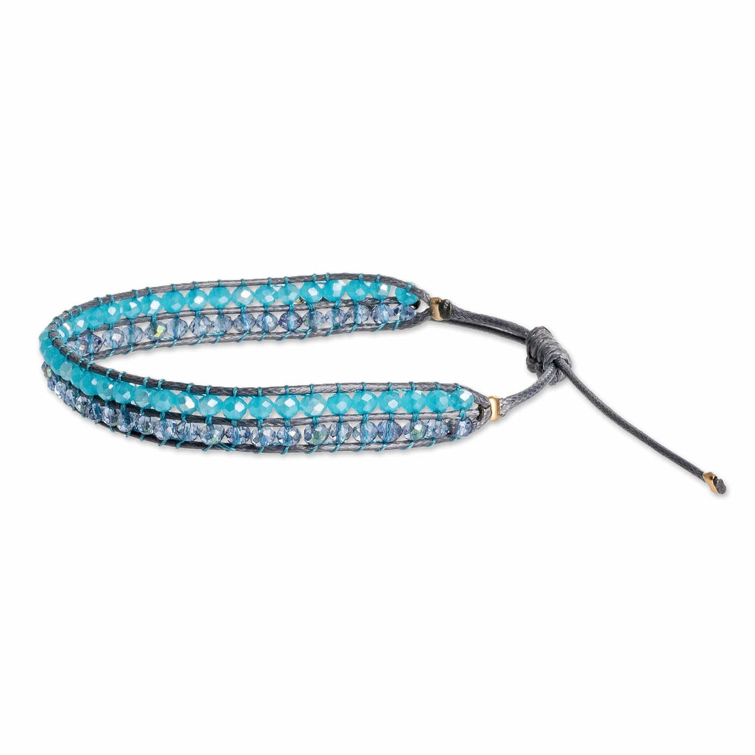 Sky Blue and Grey Crystal Beaded Wristband Bracelet - Sky Way