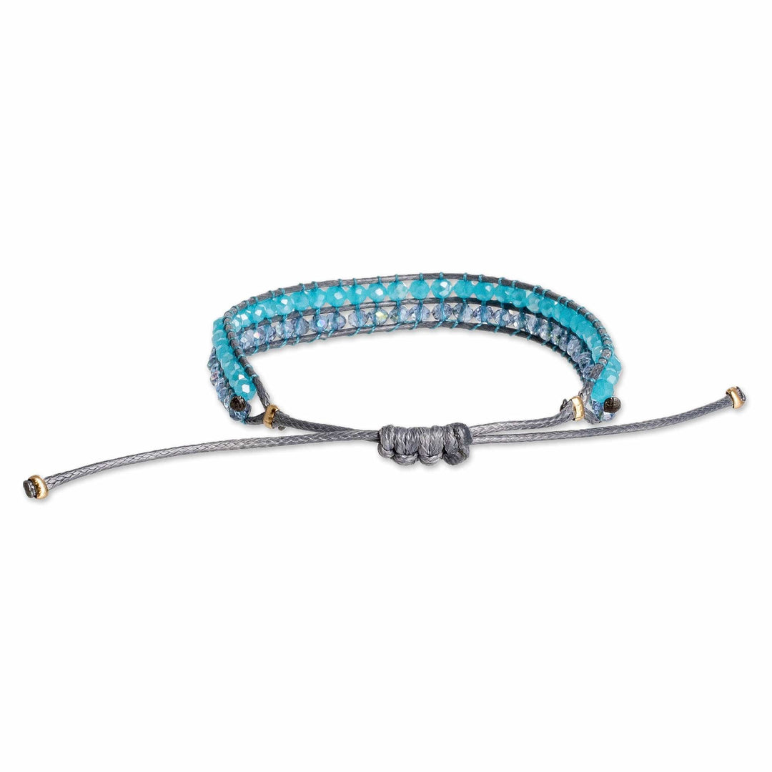 Sky Blue and Grey Crystal Beaded Wristband Bracelet - Sky Way